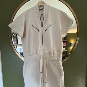 All Saints Kayla Linnet White Cotton Sweatshirt Short Sleeve Zip Front Jumpsuit